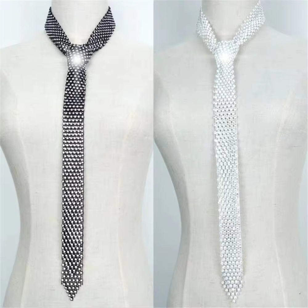 New Design Bling Long Scarf Neckerchiefs Rhinestone Tie Choker Necklace for Women Luxury Crystal Necktie Collar Necklace Jewelry