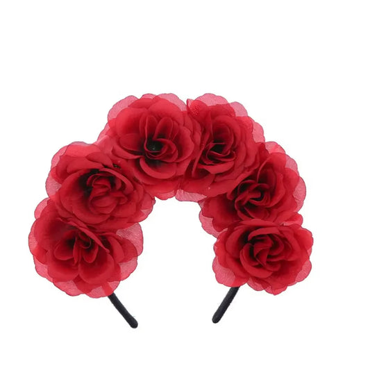 Halloween Gothic Skull Flower Headband for Women Girls Party Cosplay Spider Web Veil Day of the Dead Headband Horror Headwear