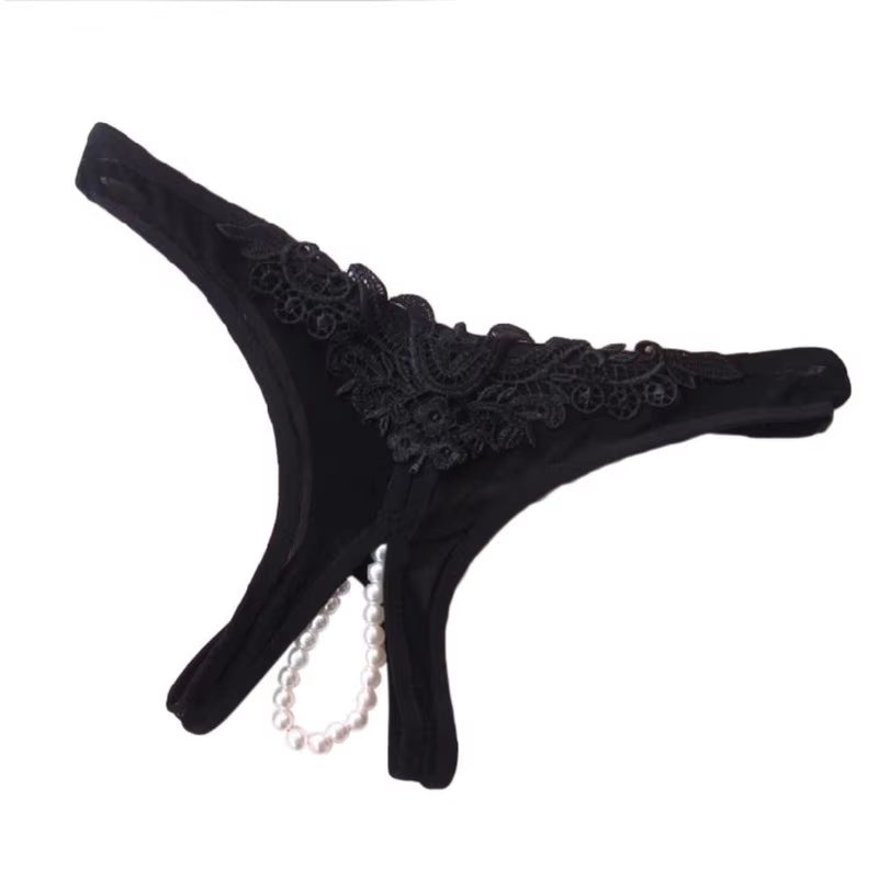 Ladies Open Crotch Panties with Pearl Sexy Underwear Underpants Lace G-String Briefs Sex Crotchless Panties plus Size for Women